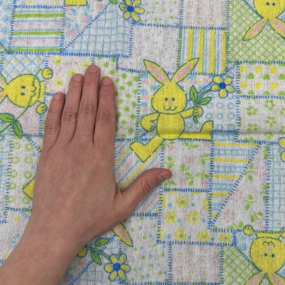 Vintage Baby Receiving Blanket Yellow Bunny Daisy Patchwork 1980s Riegel Cotton - Picture 6 of 8